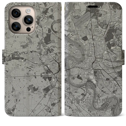 【デュッセルドルフ（ドイツ）】地図柄iPhoneケース（手帳タイプ）モノトーン・iPhone 16 Plus 用