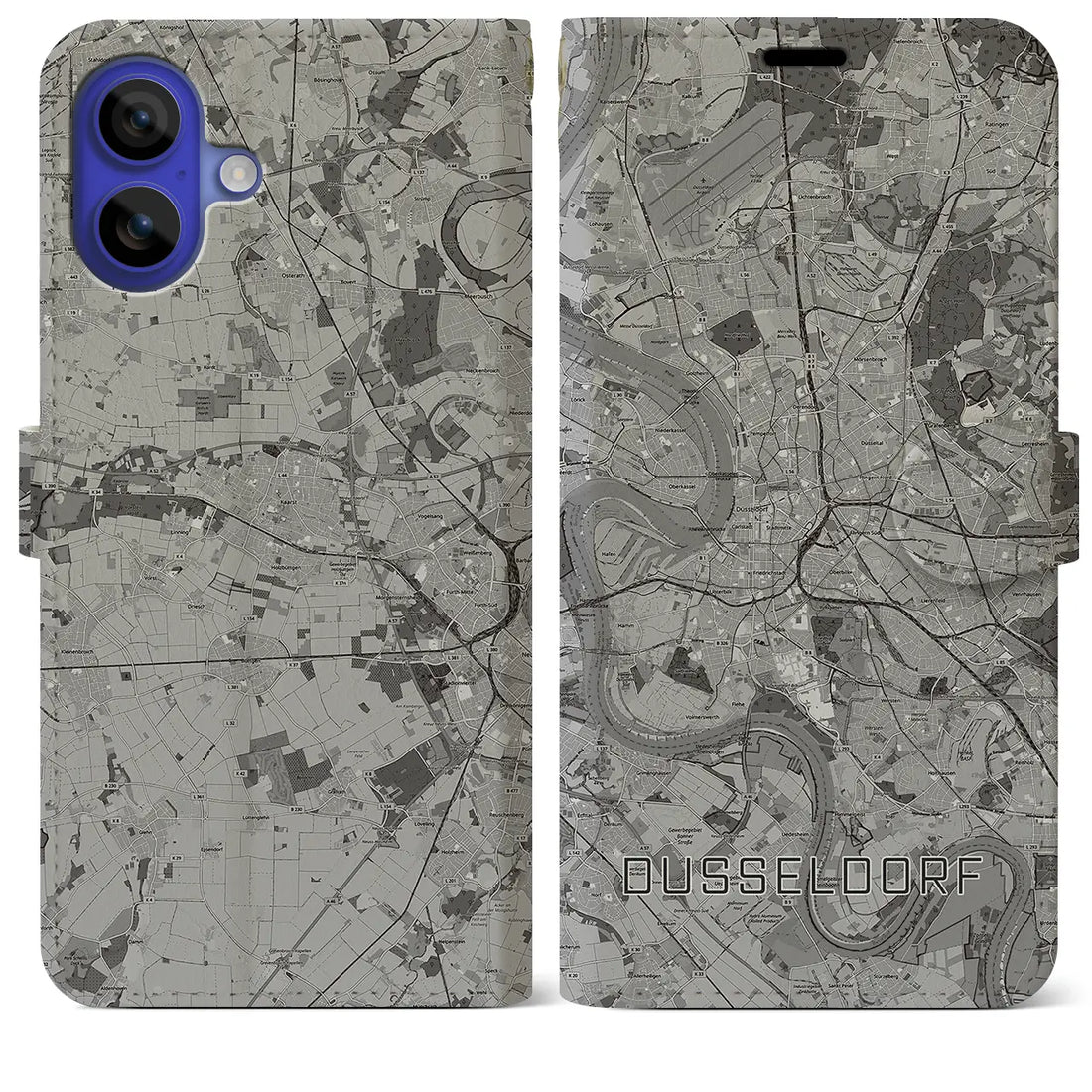 【デュッセルドルフ(ドイツ)】地図柄iPhoneケース(手帳タイプ)モノトーン・iPhone 16 Pro Max 用