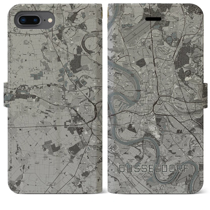 【デュッセルドルフ（ドイツ）】地図柄iPhoneケース（手帳タイプ）モノトーン・iPhone 8Plus /7Plus / 6sPlus / 6Plus 用