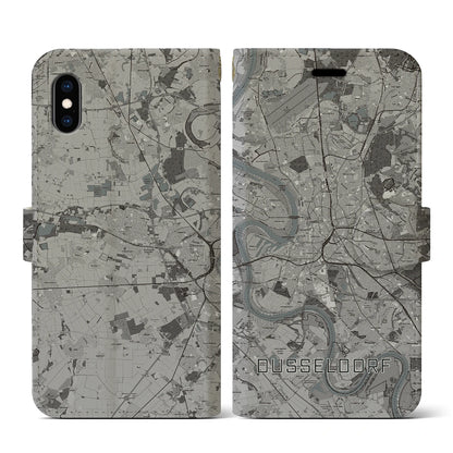 【デュッセルドルフ（ドイツ）】地図柄iPhoneケース（手帳タイプ）モノトーン・iPhone XS / X 用