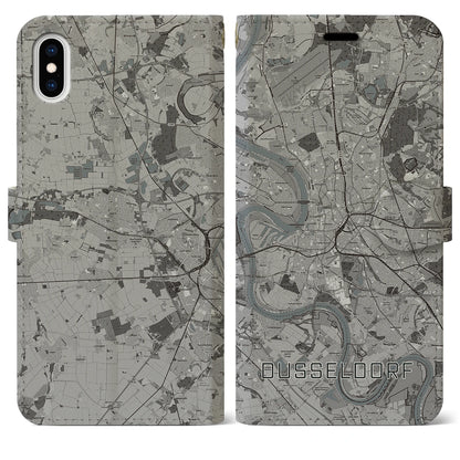 【デュッセルドルフ（ドイツ）】地図柄iPhoneケース（手帳タイプ）モノトーン・iPhone XS Max 用