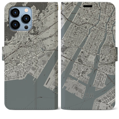 【江波（広島県）】地図柄iPhoneケース（手帳タイプ）モノトーン・iPhone 13 Pro Max 用