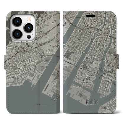 【江波（広島県）】地図柄iPhoneケース（手帳タイプ）モノトーン・iPhone 13 Pro 用