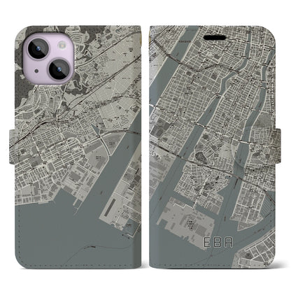 【江波（広島県）】地図柄iPhoneケース（手帳タイプ）モノトーン・iPhone 14 用