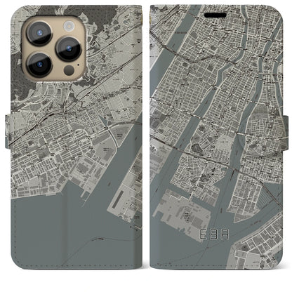 【江波（広島県）】地図柄iPhoneケース（手帳タイプ）モノトーン・iPhone 14 Pro Max 用