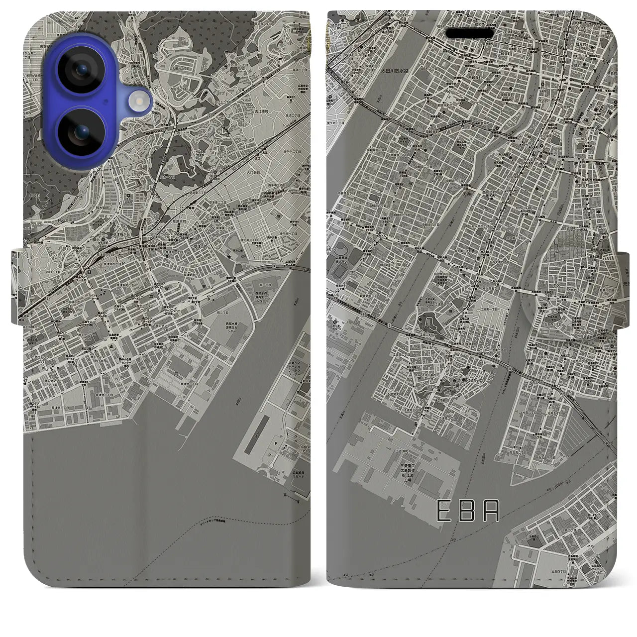 【江波（広島県）】地図柄iPhoneケース（手帳タイプ）