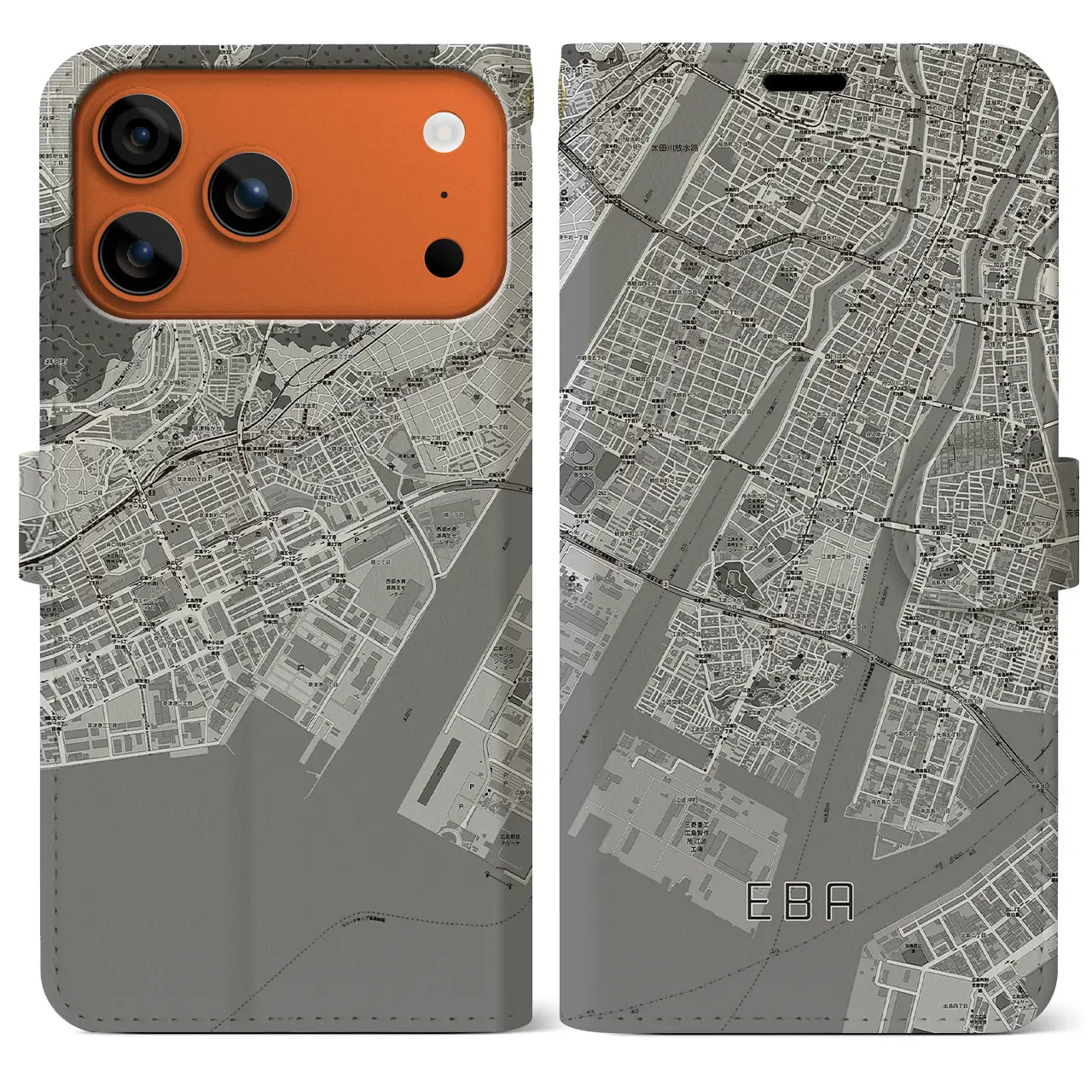 【江波（広島県）】地図柄iPhoneケース（手帳タイプ）