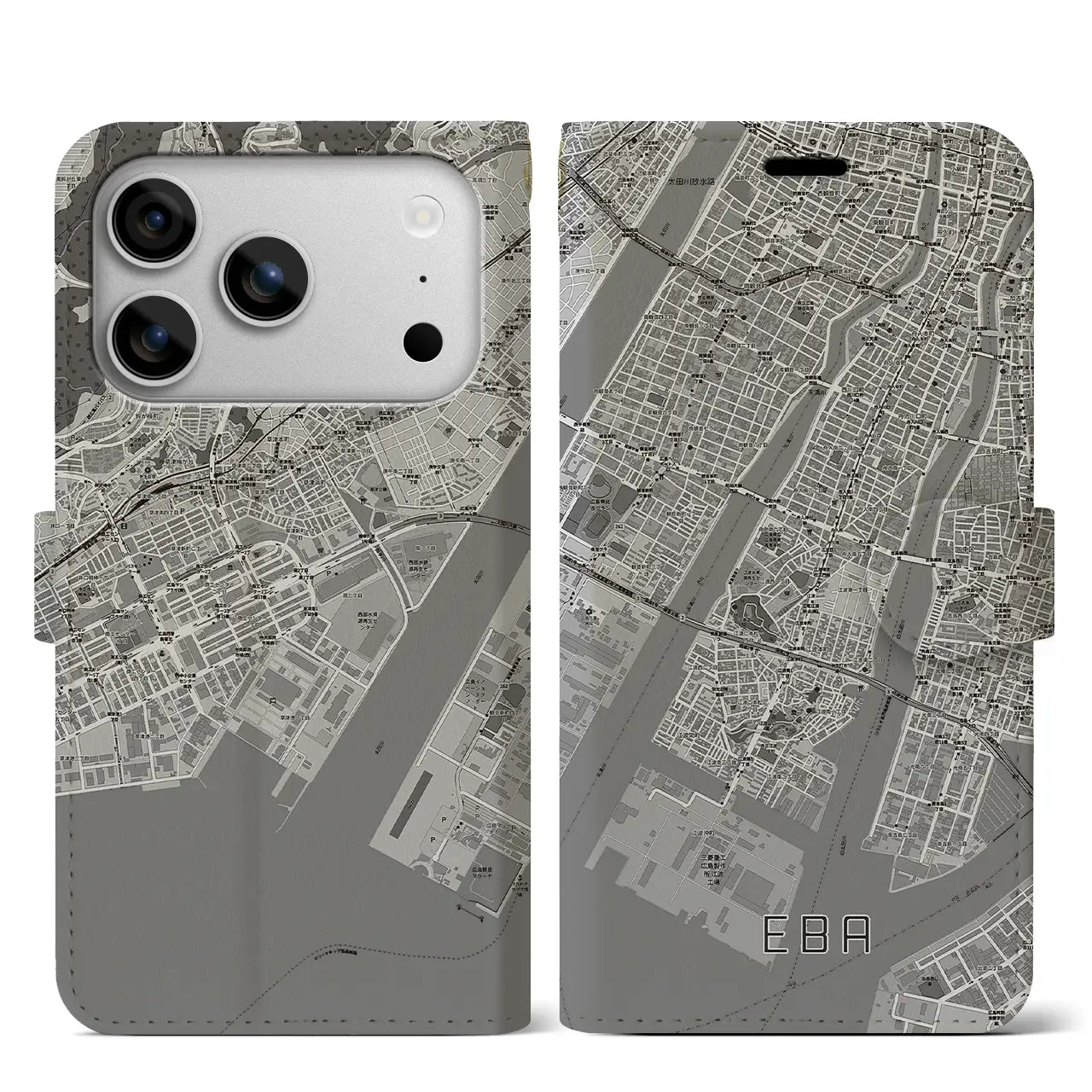 【江波（広島県）】地図柄iPhoneケース（手帳タイプ）