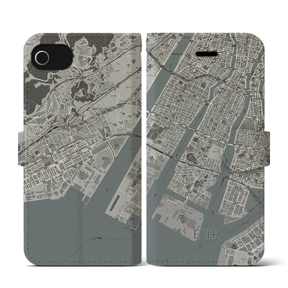 【江波（広島県）】地図柄iPhoneケース（手帳タイプ）モノトーン・iPhone SE（第3 / 第2世代） / 8 / 7 / 6s / 6 用