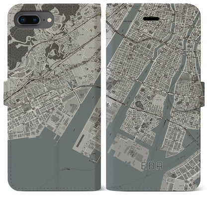 【江波（広島県）】地図柄iPhoneケース（手帳タイプ）モノトーン・iPhone 8Plus /7Plus / 6sPlus / 6Plus 用