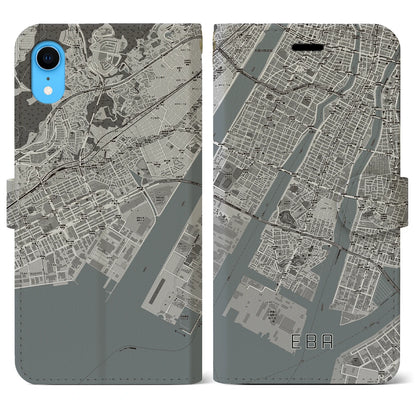 【江波（広島県）】地図柄iPhoneケース（手帳タイプ）モノトーン・iPhone XR 用