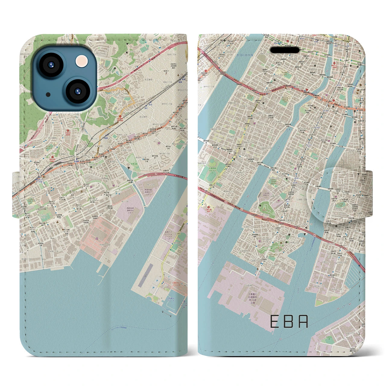 【江波（広島県）】地図柄iPhoneケース（手帳タイプ）