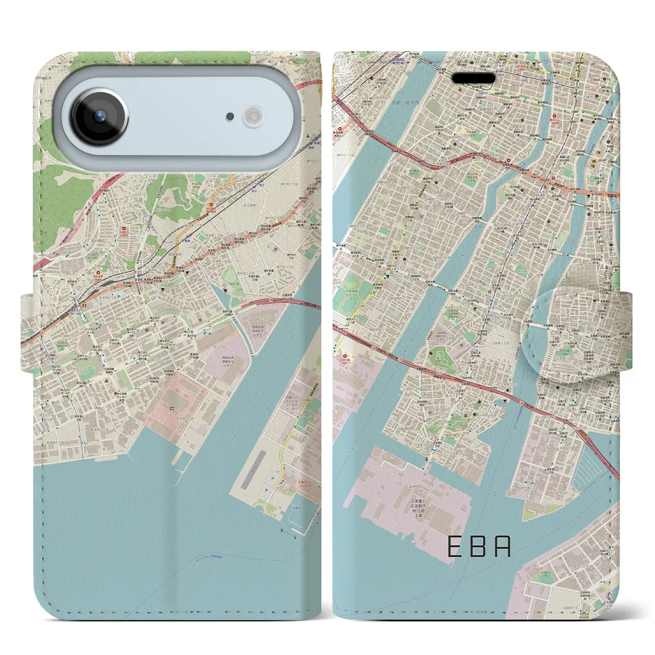 【江波（広島県）】地図柄iPhoneケース（手帳タイプ）