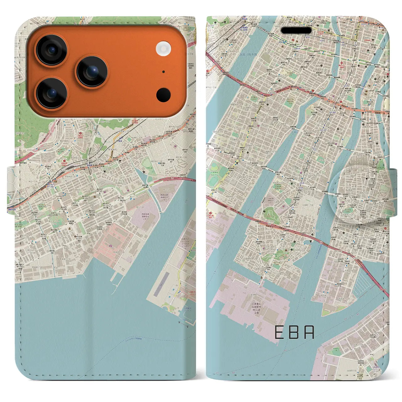 【江波（広島県）】地図柄iPhoneケース（手帳タイプ）