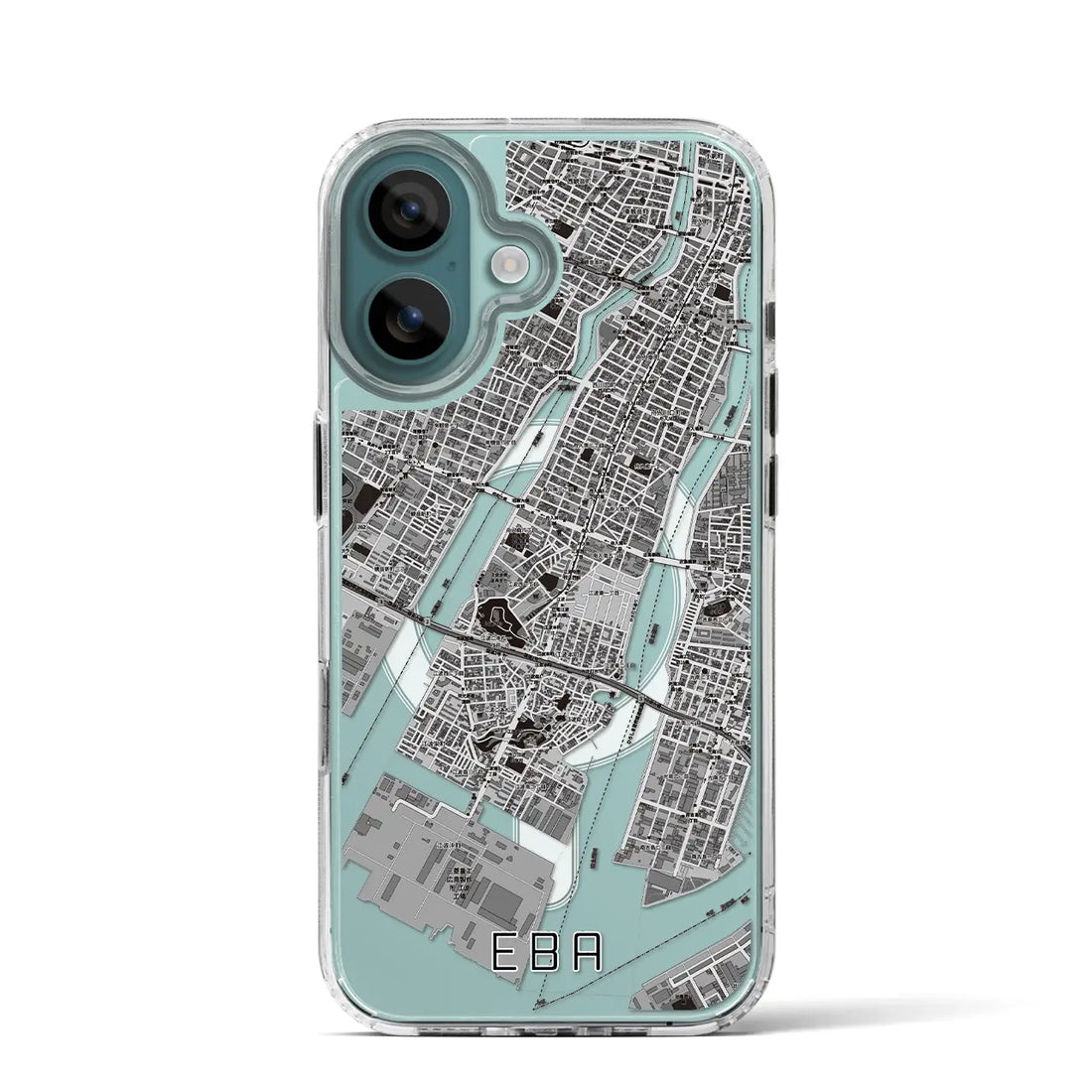 【江波(広島県)】地図柄iPhoneケース(MagSafeタイプ)モノトーン・iPhone 16 Pro 用