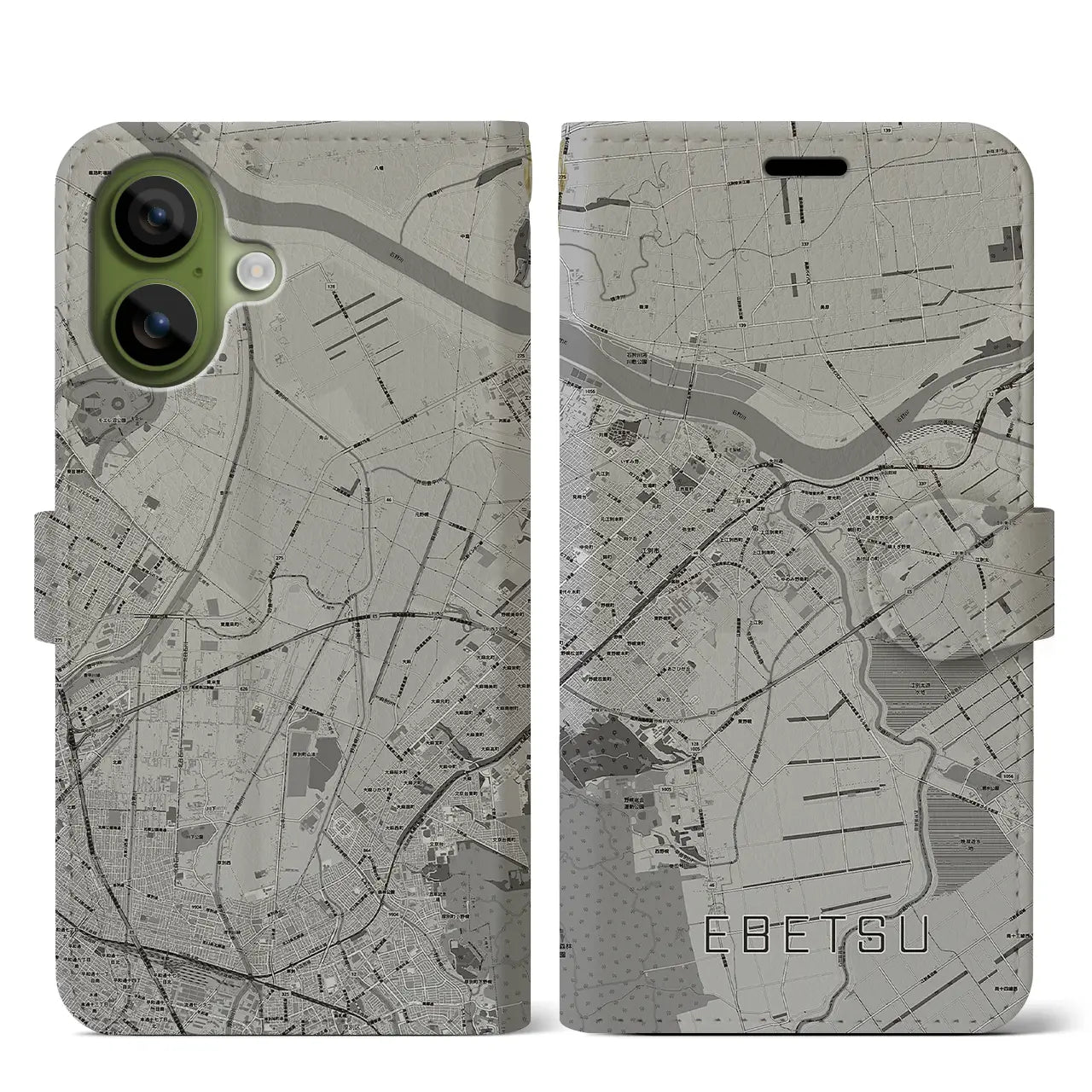 【江別（北海道）】地図柄iPhoneケース（手帳タイプ）