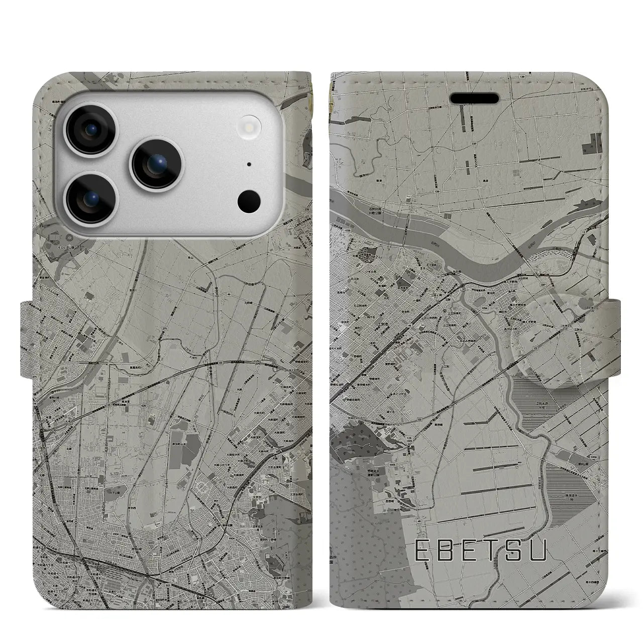 【江別（北海道）】地図柄iPhoneケース（手帳タイプ）