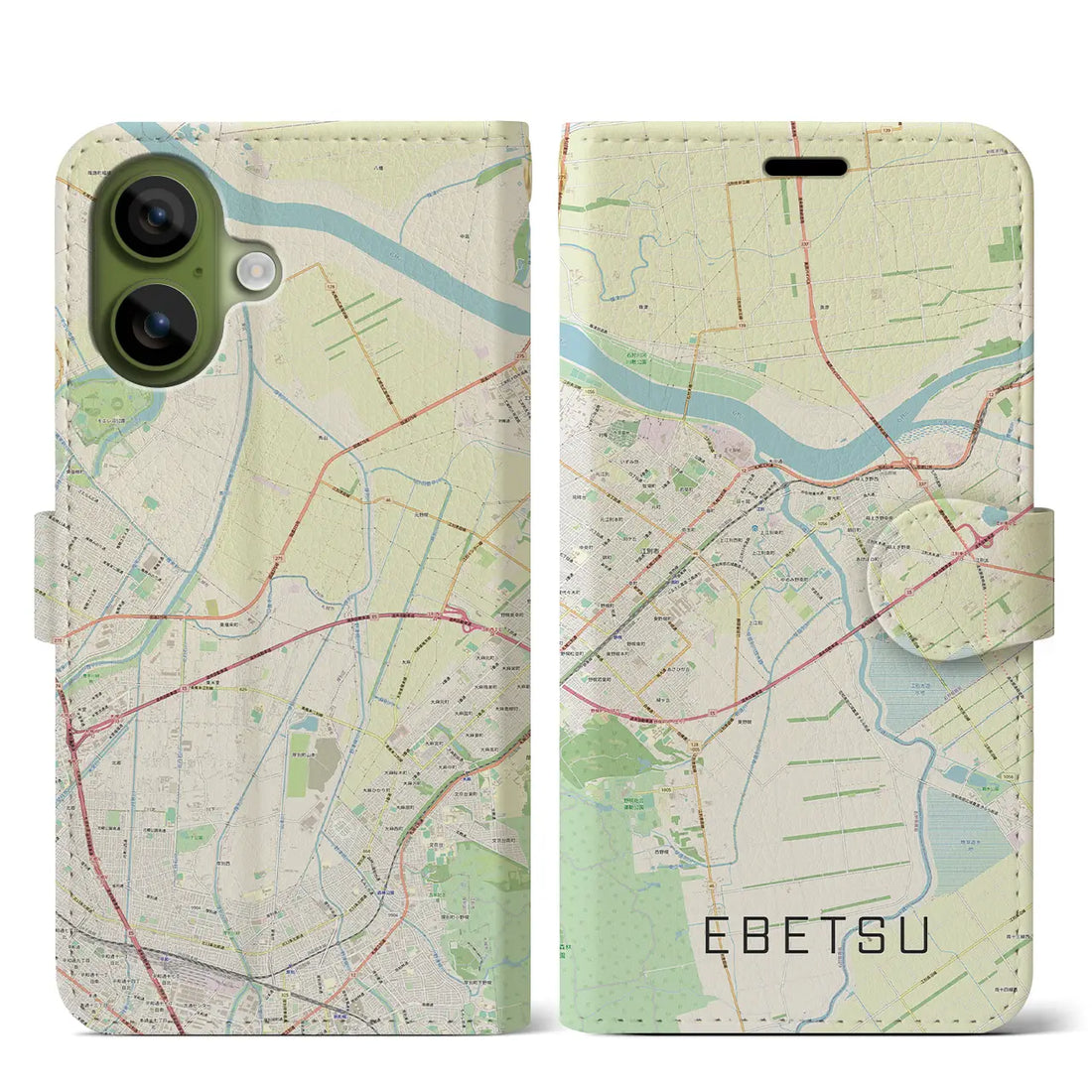 【江別(北海道)】地図柄iPhoneケース(手帳タイプ)ナチュラル・iPhone 17 Pro Max 用