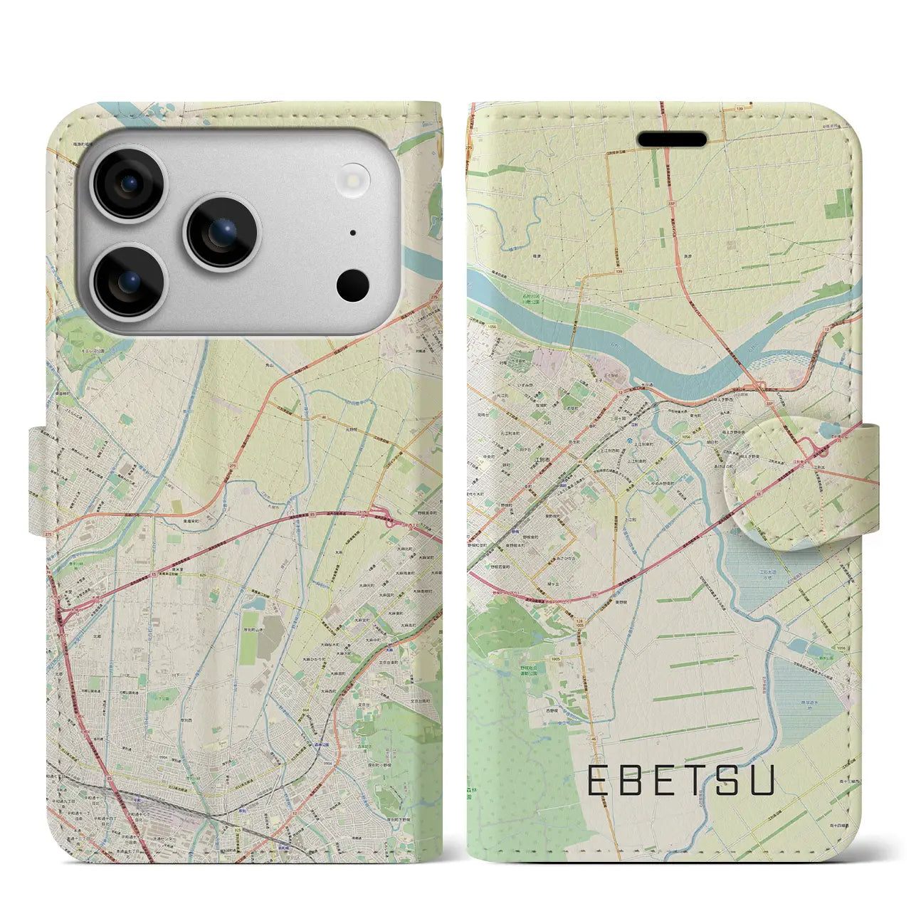 【江別（北海道）】地図柄iPhoneケース（手帳タイプ）