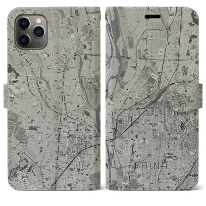 【海老名（神奈川県）】地図柄iPhoneケース（手帳タイプ）モノトーン・iPhone 11 Pro Max 用