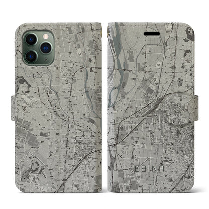 【海老名（神奈川県）】地図柄iPhoneケース（手帳タイプ）モノトーン・iPhone 11 Pro 用