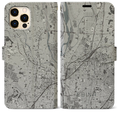 【海老名（神奈川県）】地図柄iPhoneケース（手帳タイプ）モノトーン・iPhone 12 Pro Max 用