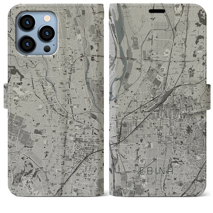 【海老名（神奈川県）】地図柄iPhoneケース（手帳タイプ）モノトーン・iPhone 13 Pro Max 用