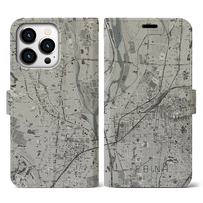 【海老名（神奈川県）】地図柄iPhoneケース（手帳タイプ）モノトーン・iPhone 13 Pro 用