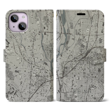 【海老名（神奈川県）】地図柄iPhoneケース（手帳タイプ）モノトーン・iPhone 14 用