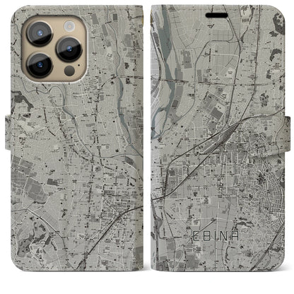 【海老名（神奈川県）】地図柄iPhoneケース（手帳タイプ）モノトーン・iPhone 14 Pro Max 用