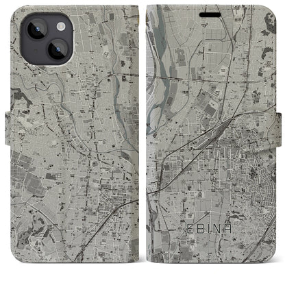 【海老名（神奈川県）】地図柄iPhoneケース（手帳タイプ）モノトーン・iPhone 14 Plus 用