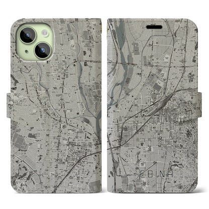 【海老名（神奈川県）】地図柄iPhoneケース（手帳タイプ）モノトーン・iPhone 15 用