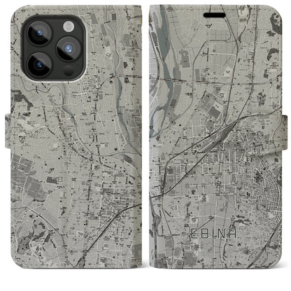 【海老名（神奈川県）】地図柄iPhoneケース（手帳タイプ）モノトーン・iPhone 15 Pro Max 用