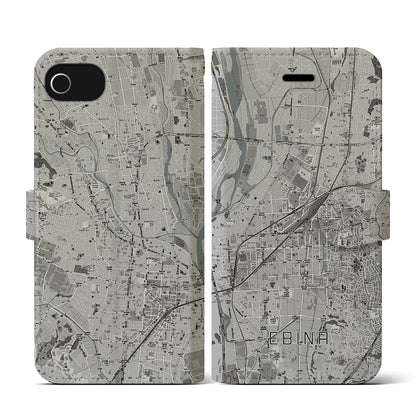 【海老名（神奈川県）】地図柄iPhoneケース（手帳タイプ）モノトーン・iPhone SE（第3 / 第2世代） / 8 / 7 / 6s / 6 用