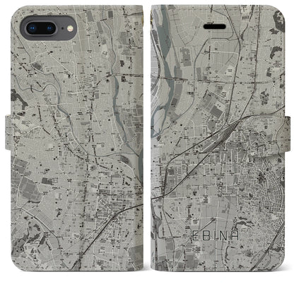 【海老名（神奈川県）】地図柄iPhoneケース（手帳タイプ）モノトーン・iPhone 8Plus /7Plus / 6sPlus / 6Plus 用