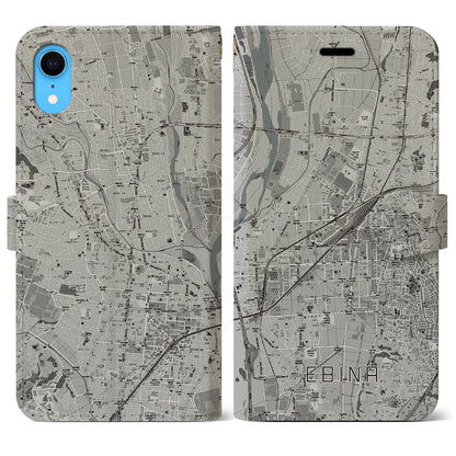 【海老名（神奈川県）】地図柄iPhoneケース（手帳タイプ）モノトーン・iPhone XR 用