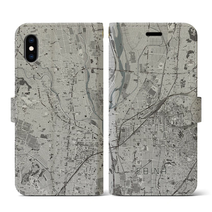 【海老名（神奈川県）】地図柄iPhoneケース（手帳タイプ）モノトーン・iPhone XS / X 用