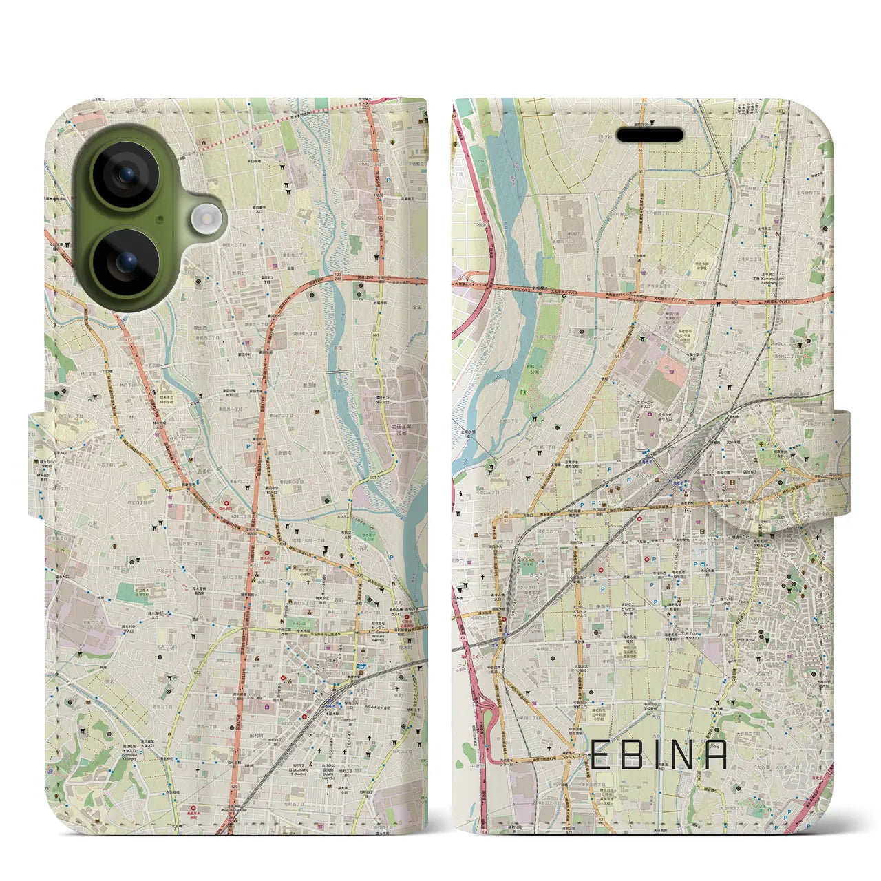 【海老名（神奈川県）】地図柄iPhoneケース（手帳タイプ）