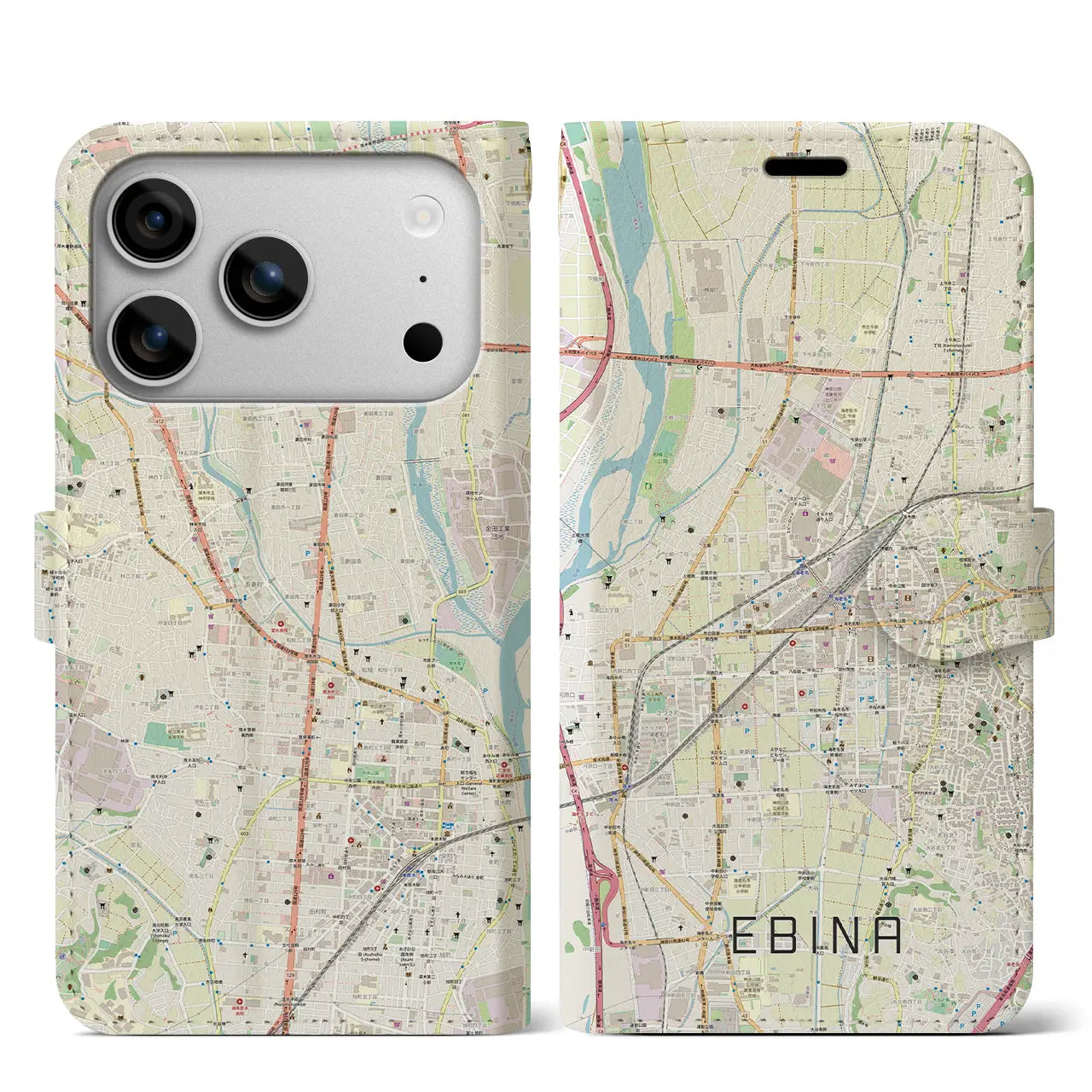 【海老名（神奈川県）】地図柄iPhoneケース（手帳タイプ）