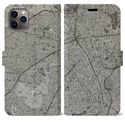 【恵比寿（東京都）】地図柄iPhoneケース（手帳タイプ）モノトーン・iPhone 11 Pro Max 用
