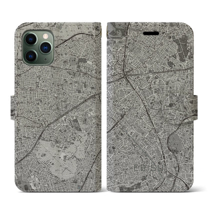 【恵比寿（東京都）】地図柄iPhoneケース（手帳タイプ）モノトーン・iPhone 11 Pro 用