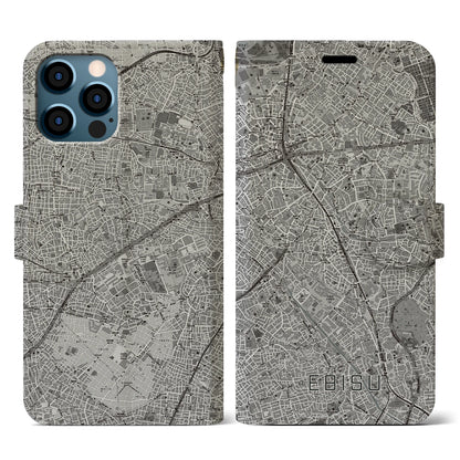 【恵比寿（東京都）】地図柄iPhoneケース（手帳タイプ）モノトーン・iPhone 12 / 12 Pro 用