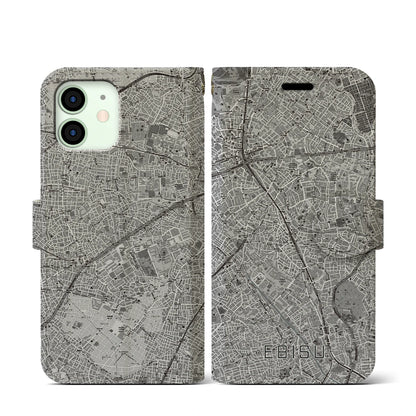【恵比寿（東京都）】地図柄iPhoneケース（手帳タイプ）モノトーン・iPhone 12 mini 用
