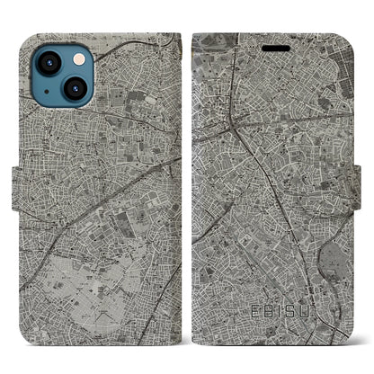 【恵比寿（東京都）】地図柄iPhoneケース（手帳タイプ）モノトーン・iPhone 13 用