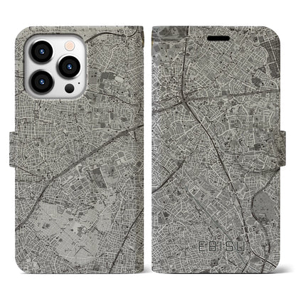 【恵比寿（東京都）】地図柄iPhoneケース（手帳タイプ）モノトーン・iPhone 13 Pro 用