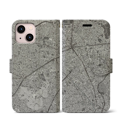 【恵比寿（東京都）】地図柄iPhoneケース（手帳タイプ）モノトーン・iPhone 13 mini 用