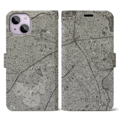 【恵比寿（東京都）】地図柄iPhoneケース（手帳タイプ）モノトーン・iPhone 14 用