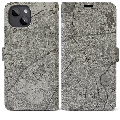【恵比寿（東京都）】地図柄iPhoneケース（手帳タイプ）モノトーン・iPhone 14 Plus 用