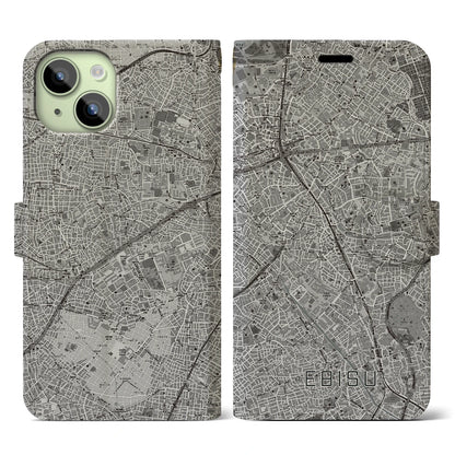 【恵比寿（東京都）】地図柄iPhoneケース（手帳タイプ）モノトーン・iPhone 15 用