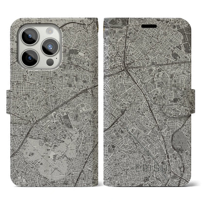 【恵比寿（東京都）】地図柄iPhoneケース（手帳タイプ）モノトーン・iPhone 15 Pro 用